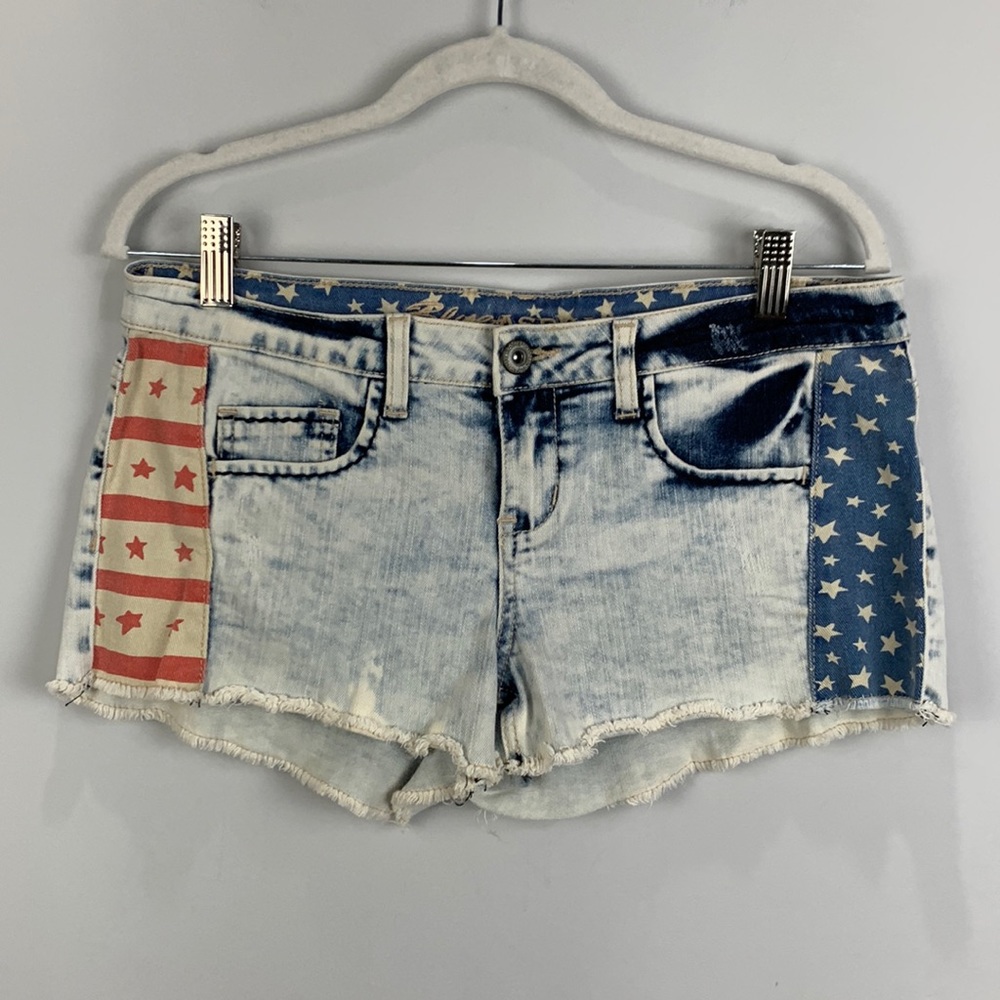 American Flag Low-Rise Cutoff Denim Shorts